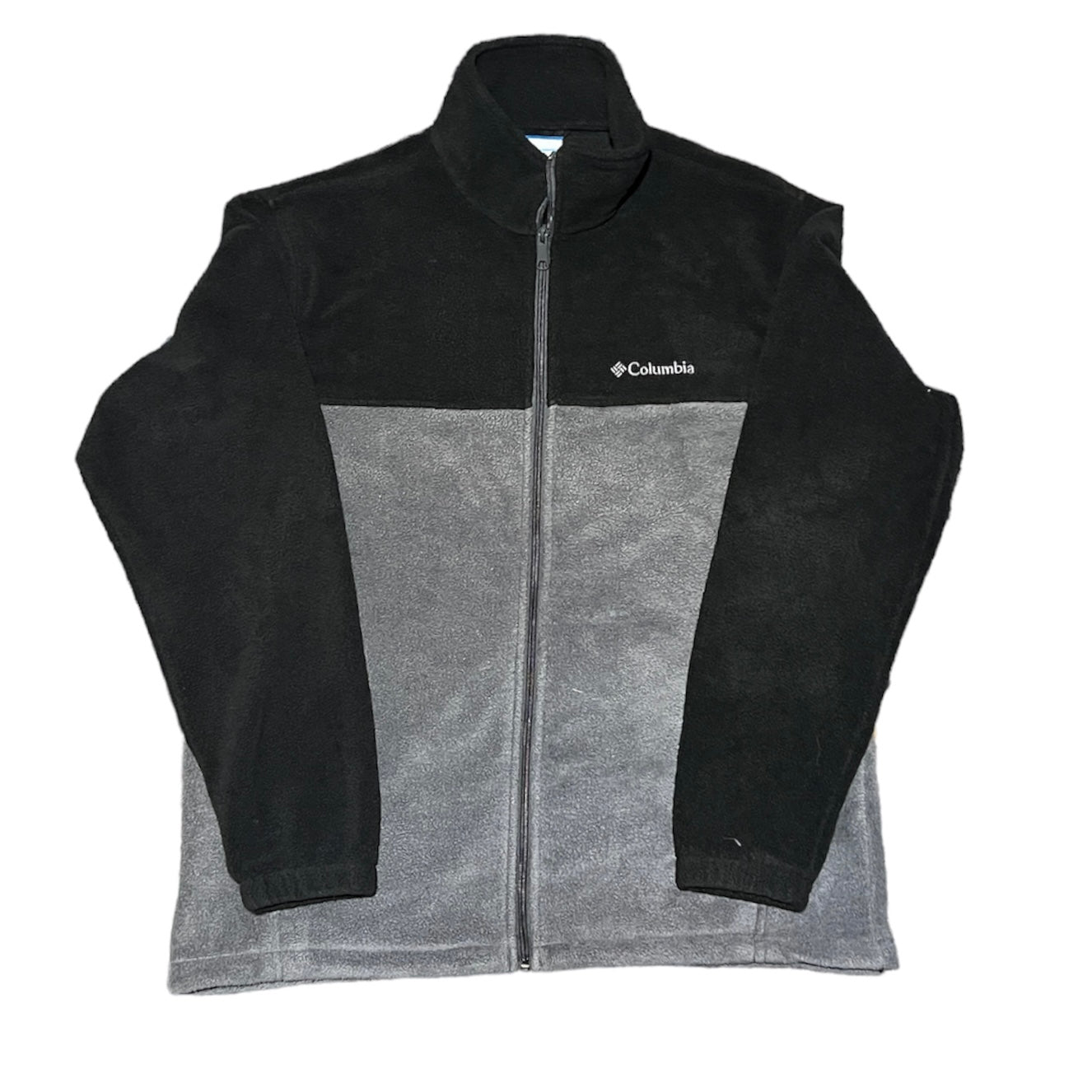 Columbia Fleece Jacket Full Zip Gray/Black Mock Neck Long Sleeve Size Large